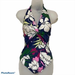 Kona Sol Twist-Front Halter OnePiece Swimsuit